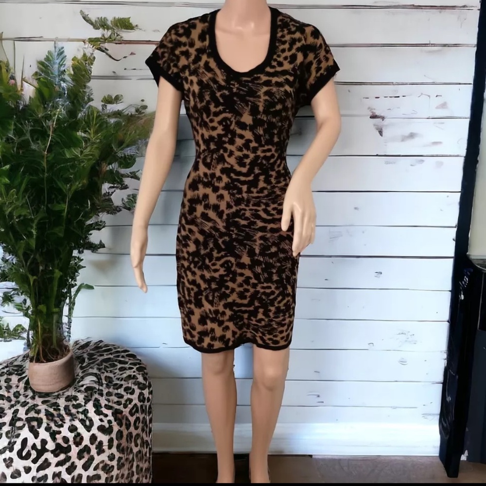 Calvin Klein Sweater Dress M Cheetah Leopard Animal Print Dolman Sleeve Mob Wife